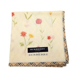 New! Burberry Cream Floral Cotton Handkerchief with Check Trim